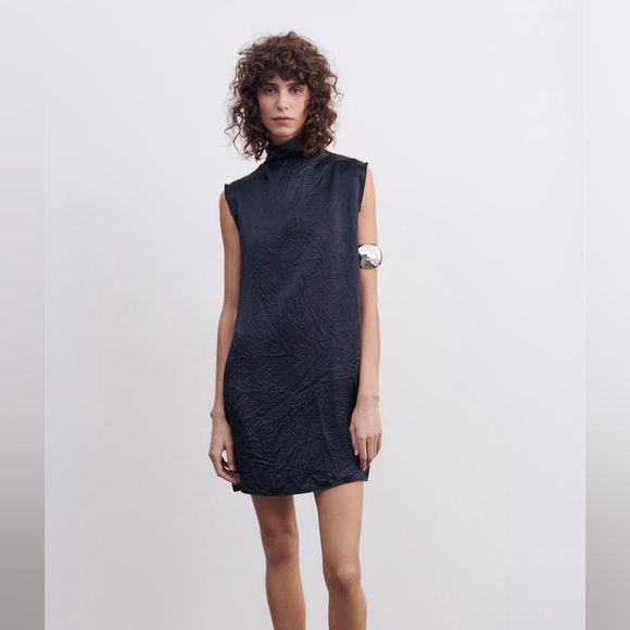 Zara dark blue short satin dress size xs - Picture 3 of 6